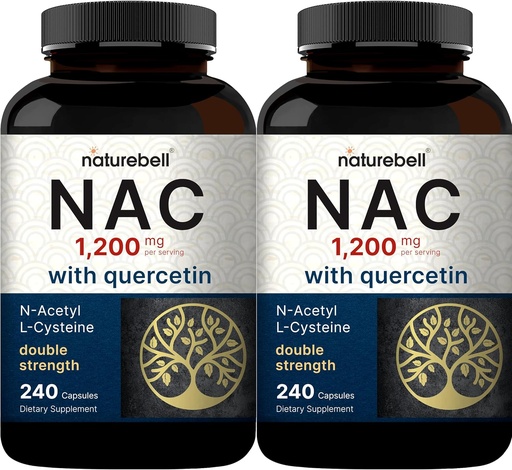 [BRSWYZAYAEMGGAIZ] 2 Pack NAC osagarria (N-Acetyl Cysteine) Quercetin-ekin, 1.200mg zerbitzatu bakoitzeko, 480 kapsulak | Indarraren aurkako laguntza bikoitza Inmmune, Liver eta Lung Health-erako - GMO