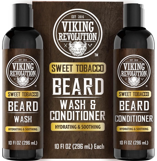 [BRSROBLYCUDWAYI4] Viking Revolution Beard Wash and Beard Conditioner for Men with Argan Oil and Jojoba Oil - Beard Softener and Strengthener Beard Care Beard Shampoo and Conditioner with Beard Oil (10oz, Sweet Tobacco)