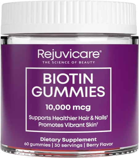 [BRSWIGL2OMJRADDU] Windmill Health Products Rejuvicare Biotin Gummies- 10,000mcg, 30 porcji, One Color, Berry, 60 Count