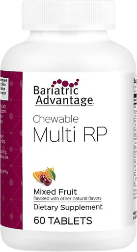 [BRSWKHQQBQNAAHA3] Bariatrične prednosti žvečljivi RP multivitaminski - za bolnike z bariatrično kirurgijo - z železom, bakrom, vitaminom C, A, cinkom & več - 100% DV od 18 hranil - 60 število - mešano sadje