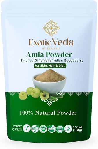 [BRSROCA7BF7AE3Q6] Amla Powder | 100% Pure & Natural Indian Gooseberry | Ayurvedic Herbal Supplement for Hair Care, Skin Glow & Wellness | Non-GMO, No Additives, Preservatives or Fillers | 100g Pouch