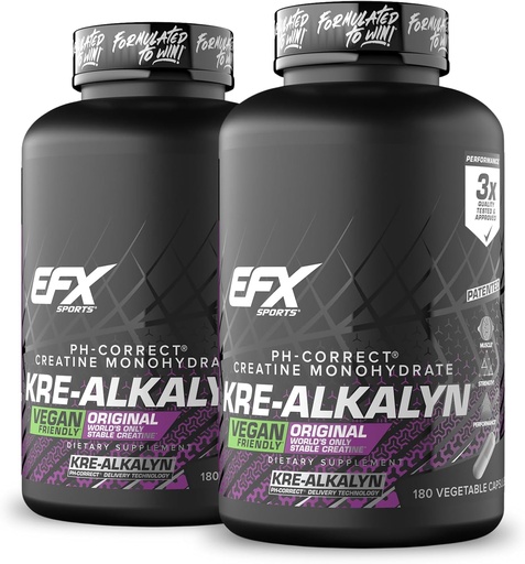 [BRSRAYY7DEPB6F3X] EFX Sports Kre-Alkalyn EFX / pH Düz Kretine Monohidrat Pill Təhlükəsiz / Vegan Dostu / Güc və Kas Uşaq / 90 Xidmət, 180 Veggie Capsules (Paket 2)
