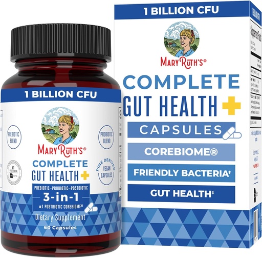 [BRSWYHQ3OEJRUFI3] MaryRuth Organics Complete Gut Health+ Capsules | 5 Probiotic Blend | Butyrate | Corebiome® | Vegan Gut Support | Support Gastrointestinal Health & Microbiome | 2 Capsules Daily | 30 Servings
