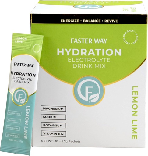 [BRSRAFQRDJ5GK3TV] Faster Way - Hydration - Electrolyte Drink Mix - With Apple Cider Vinegar, Choline, Probiotics & Natural B Vitamins - Energize & Revive - Powder Packets - Zero Sugars -Gluten Free -Lemon Lime -30 Pack