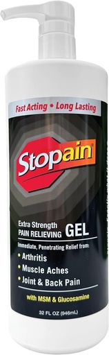 [BRSROZT2DJ6GC3Y3] Stopain Pain Relief Gel 32oz, USA Made, Max Strength Fast Acting with Menthol, MSM, Glucosamine for Joint Pain, Back Pain, Arthritis, Knee, Neck Pain, HSA FSA Approved OTC Topical Analgesic Product