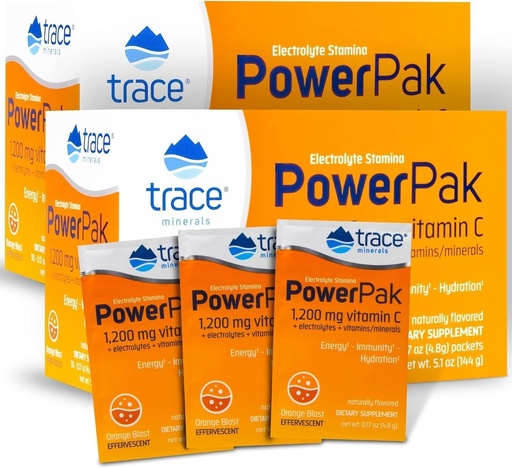 [BRSWIYYOOQMB4ET4] Trace Minerals | Power Pak Electrolyte Powder Packets | 1200 mg Vitamin C, Zinc, Magnesium | Boost Immunity, Hydration and Natural Energy | Orange Blast | 60 Packets