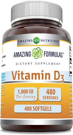 [BRSRMFL2BANRGELL] Amazing Formulas Vitamin D3 1000 IU Softgels Supplement | Non-GMO | Gluten Free | Packaged in USA (1 Pack | 480 Count)
