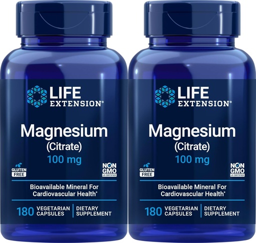 [BRSW2GT7CQIGM333] Life Extension Magnesium (Citrate) 100mg, 180 Veg Caps (Pack of 2) - Mag Supplement