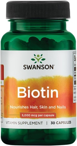 [BRSWIYAZCANQ2DAZ] Swanson Biotin B7 Vitamin 5000 mcg 30 Capsules