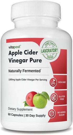 [BRSWGAAFA54BYH3O] Apple Cider Vinegar Pure Apple Cider Vinegar Capsules with Naturally Fermented 1300mg Apple Cider Vinegar Concentrate. No Harsh Taste. 60 Capsules