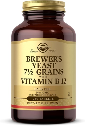 [BRSWIY36OEBWGGT2] Solgar Brewer's Yeast 7 ½ Grains with Vitamin B12 - 250 Tablets - Non-GMO, Vegan, Dairy Free, Kosher - 41 Servings