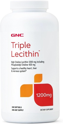 [BRSWGBIZOYOWEF3U] GNC Triple Lecithin 1200mg Supplement, Supports a Healthy Heart, Liver and Nervous System, 240 Servings