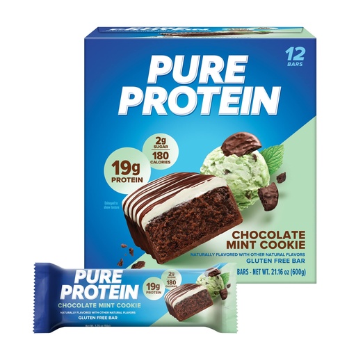 [BRSRMFA3C4BGOGQ3] Pure Protein Chocolate Mint Cookie Protein Bars – 20g Protein, 3g Sugar, 190 Calories (12 count) Low Sugar* High Protein Snack - Gluten Free - Perfect for a Healthy Snack