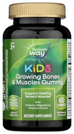 [BRSWY2YBAQDQKF3X] Nature's Way Kids Growing Bones & Muscles Gummy, Supports Healthy Bones & Muscles*, Calcium, Magnesium, Vitamins D3 & K1, Ages 2+, Wildberry, 60 Gummies