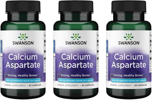 [BRSWGFD2OF6QOC33] Swanson Calcium Aspartate - Herbal Supplement Promoting Bone, Heart, & Muscle Health - Natural Formula Promoting Total Body Wellness - (60 Capsules-200mg Each) (3 Pack)