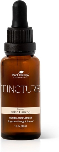[BRSROHQ2AUIBQ3I6] Plant Therapy Organic Asian Ginseng Root Herbal Supplement Tincture 30 mL (1 oz) Great for Energy, Encourages Mental Focus, Vegan, Non GMO, Gluten Free, Liquid, 1 Bottle