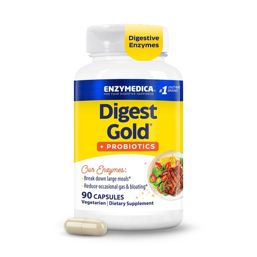 [BRSWIHT3B4DBMHTG] Enzymedica Digest Gold + Probiotics - Digestive Enzyme Supplement for Women & Men, Enzyme and Probiotic Capsules for Digestion, Gut Health Support, Helps Gas & Bloating, Vegetarian - 90 Caps