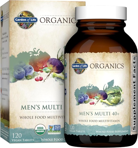 [BRSWIGL4BUGBQE36] Jardin de la vie Organiques aliments entiers Multivitamines pour les hommes 40+ 120 comprimés, Végétaux hommes Multi pour la santé et le bien-être Vitamines et minéraux biologiques certifiés pour les hommes plus de 40 vitamines pour les hommes