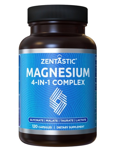 [BRSRMELRO4HRQ3DO] Zentastic Magnesium Complex 4-in-1 Supplement – Magnesium Glycinate, Malate, Taurate & Lactate – Chelated High Absorption for Nerves, Muscles, Bones & Immune Support – 120 Capsules