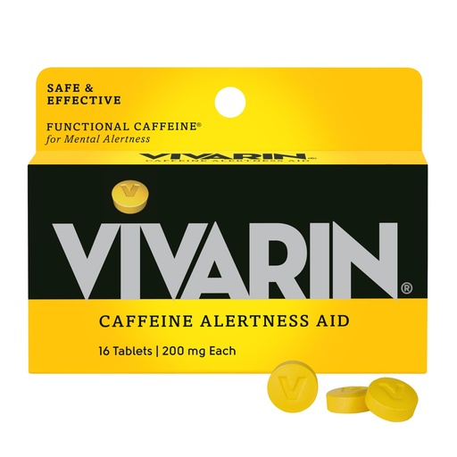 [BRSWI2QZO4ARKELU] Vivarin, Caffeine Pills, 200mg Caffeine per Dose, Safely and Effectively Helps You Stay Awake, No Sugar, Calories or Hidden Ingredients, Energy Supplement, 16 Tablets