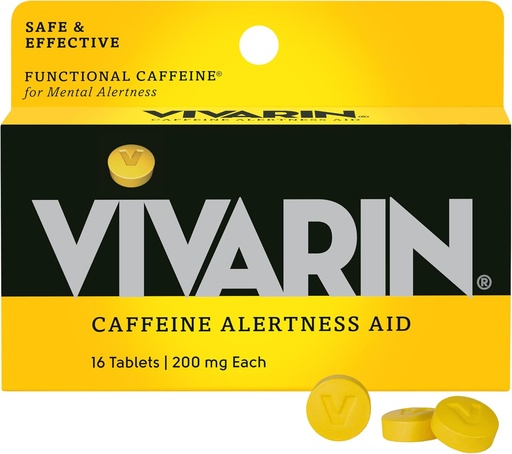 [BRSWI2QZO4ARKELU] Vivarine, Pilules de caféine, 200 mg de caféine par dose, en toute sécurité et efficacement aide à rester éveillé, sans sucre, calories ou ingrédients cachés, supplément énergétique, 16 comprimés