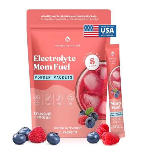 [BRSROHYNOYIQYFL4] Mommy Knows Best Mom Fuel Electrolyte Drink Mix for Moms, Hydration Support - for Pregnancy, Prenatal, Electrolytes + Trace Minerals, Lactation Drink Mix Supplement (8 Count)