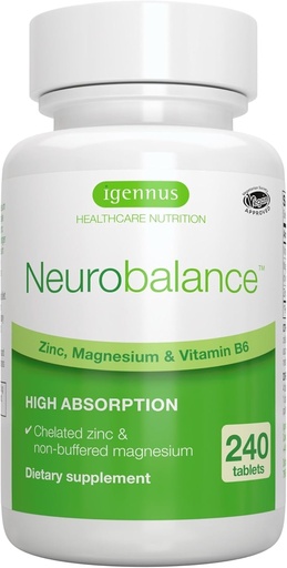 [BRSW2ZQ6OIJQGHI3] Igennus Neurobalance High Abxia çinko & B6 Kompleksi, Bilişsel Destek, Focus & Muscle Recovery, 24 mg Chelated çinko Picolinate, All Day Nutrient Delivery, Vegan, Non-GMO, 240 Tablet