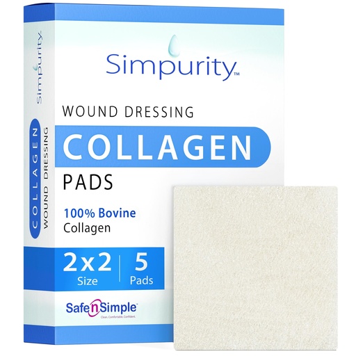 [BRSWGYAKOFYG2YA7] Collagen Dressing Pads - 2" x 2" 5 Count Collagen Pads for Wounds - Non-Adherent Collagen Dressing for Wound Care - Safe n' Simple Wound Care Supplies