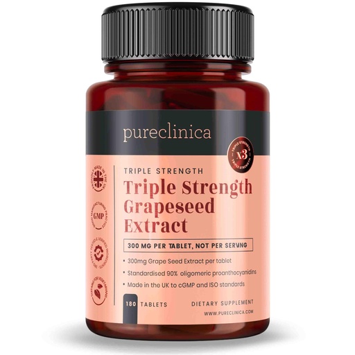 [BRSWIGYEBQNGODDM] pureclinica Grape Seed Extract 300mg x 180 Tablets - 90% Oligomeric Proanthocyanidins. 300% Stronger Than Regular Grape Seed.