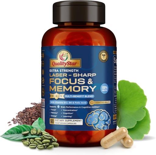 [BRSROEL2OYHQ2HT2] Focus and Memory Vitamin, 13- in1 Multi- Mieszanka korzyści dla Cognitive i zdrowia mózgu, Suplement pamięci dla mózgu, 90 Kapsułki wegetariańskie