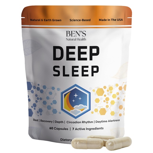 [BRSWGHYRAR6REHTZ] Ben's Natural Health Deep Sleep Support Supplement with Melatonin, Ashwagandha, L-Theanine, Chamomile and Lavender, 60 Capsules