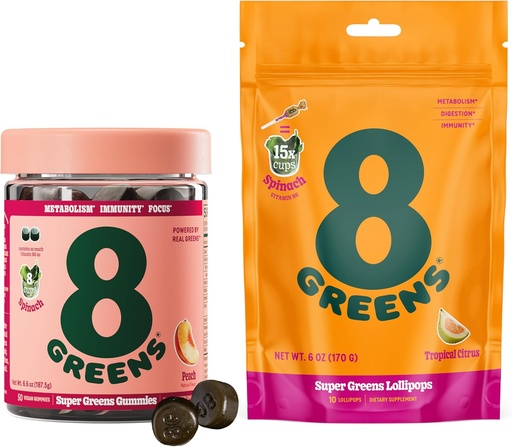 [BRSRAZT3OYHREG3U] 8Greens diariamente Verdes Gummies e pirulitos, Energia e suporte imunológico,Gluten-Free, Vegan, Não-GMO, Sem cores artificiais e sabores