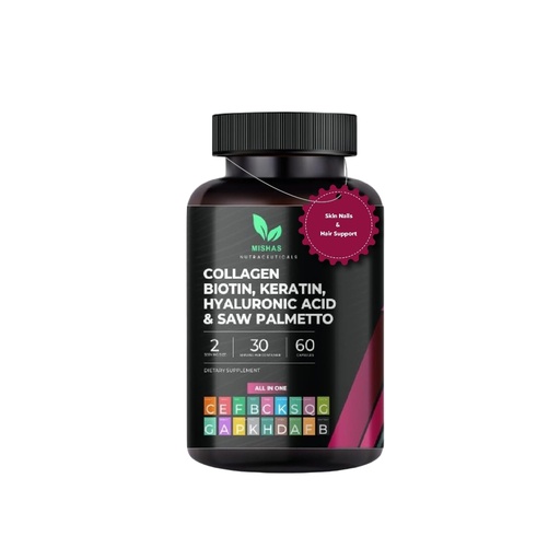 [BRSRAHQ5A4JQ4334] Multi Collagen Hair Pills - Biotin 10,000mcg, Keratin & Hyaluronic Acid - Hair Growth - Hair Skin & Nails Vitamins & DHT Blocker - Vitamin E Folic Acid Pumpkin Seed MSM, Saw Palmetto 60 Vegan Capsules