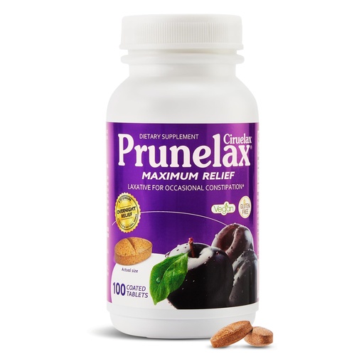 [BRSWKFQKBMCGYEDU] Prunelax Ciruelax Maximum Relief Laxative Tablets with Natural Senna for Occasional Constipation, Senna Extract, Vegan & Gluten-Free, Gentle Overnight Relief - 100ct