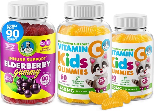 [BRSWYADRDMHBMEL4] DR. MORITZ Vitamin C Gummies and Elderberry Gummies for Kids and Adults - Immune Support Low-Sugar Chewable Gummy Vitamins for Toddlers - Vegetarian Gelatin-Free Children's Dietary Supplement