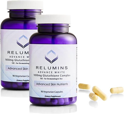 [BRSROBI5CV5QA2TZ] Reluminas L-Glutathione Complex 1650mg - Antioxidant Support with Alpha Lipoic Acid, NAC, L-Methionine, Vitamina E, Skin Health Supplement, Made in USA - 90 Vegetarian Capsules x 2 Botellas