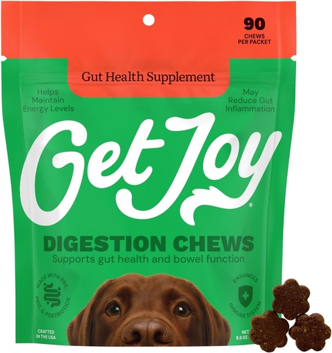 [BRSROCT4BZYRYFDF] Get Joy Digestion Chews, Gut Health Supplement for Dogs, Vet Recommended Soft Daily Digestive Health & Immune Support with Prebiotics, Probiotics & Postbiotics, Made in USA, 90 Count