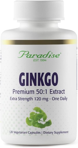 [BRSWIYT3PMCBOFDU] Paradise Yrtit Ginkgo Biloba Extract, Super Potent, Ultra Pure, Vegan, Non GMO, Gluteeniton, 120 kasvissyöjän kapselit