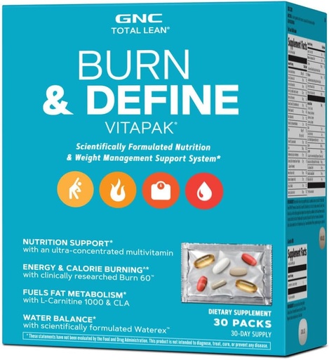 [BRSRMHY7OYCA4G36] GNC Total Lean Burn and Definition VitaPak Program for Men & Women, 5-σε-1 Pack for Energy, Weight Management, Calorie Burn, Immune Health, Water Balance, 30 Services