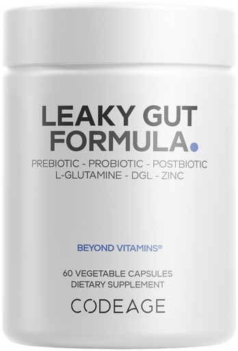 [BRSRMGDYO56R4ELO] Codeage Leaky Gut Supplement, L-Glutamine, N-Acetylglucosamine, Probiotic, Butyric Acid, Polyphenols, Quercetin, DGL, Marshmallow Root, Berberine, BioPerine, Cinnamon, Vegan, Non-GMO, 60 Capsules