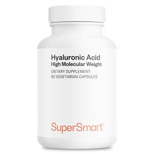 [BRSWGBARDF6RE23P] Supersmart Hyaluronic Acid Supplement 300mg per Day (Sodium Hyaluronate) - High Molecular Weight 1.2 Million Daltons | Non-GMO & Gluten Free - 60 Vegetarian Capsules