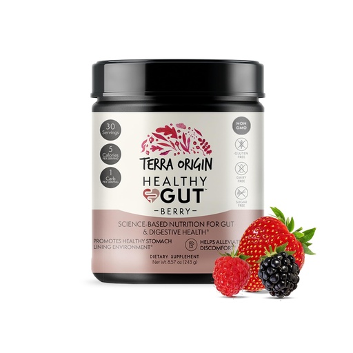 [BRSWGHYYAEHQ4FD7] TERRA ORIGIN Healthy Gut Powder (Berry Flavor) |30-Servings with L-Glutamine, Zinc, Glucosamine, Slippery Elm Bark, Marshmallow Root and More!
