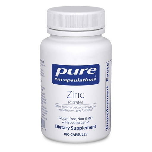 [BRSWIZQMBYHAMFDG] Pure Encapsulations Zinc (Citrate) - for Immune System, Tissue Development & Metabolism* - Mineral Supplement with Enzymes - Highly Absorbable Zinc - Vegan & Non-GMO - 180 Capsules