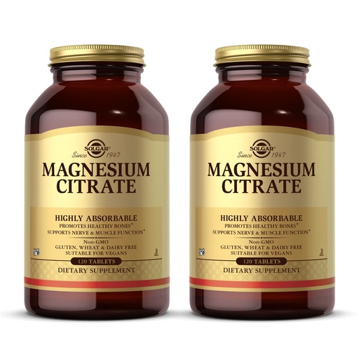 [BRSWIYIBCR7R4C34] Solgar Magnesium Citrate - 120 Tablets, Pack of 2 - Promotes Healthy Bones, Supports Nerve & Muscle Function - Highly Absorbable - Non-GMO, Vegan, Gluten Free, Kosher - 120 Total Servings