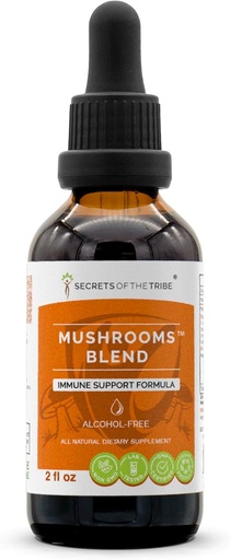 [BRSWEC32BV4A22D6] Secrets of the Tribe Mushrooms Blend Alcohol-Free, Glycerite Chaga, Shiitake, Maitake, Cordyceps, Reishi Mushroom. Tincture, Herbal Extract Immune Support Formula 2 OZ