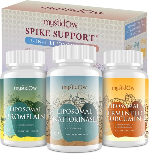 [BRSRAGQDCINAMD3V] Spike Support Trio | Liposomal Nattokinase 8000 FU 500mg, Bromelain 1150 mg & Fermented Curcumin 1800 mg | High Potency, Enhanced Absorption Formula | for Immune, Heart & Circulatory| 60 Servings