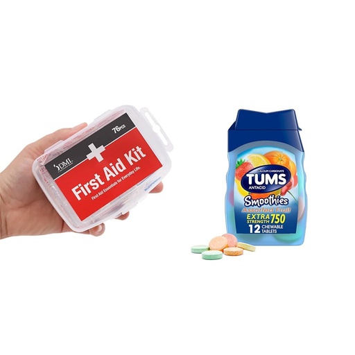 [BRSRAYYYAF5BMFLG] DMI 76-Piece First Aid Kit and TUMS 12 Count Smoothies Extra Strength 750mg Calcium Carbonate Antacid Chewable Tablets Bundle