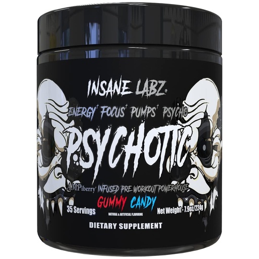 [BRSRMZQCCIIB6HTU] Insane Labz Psychotic Black Edition Mid Stimulant Pre Workout Powder, Energy Focus Pumps, Loaded with Creatine Beta Alanine Taurine Fueled by AMPiberry, 35 Servings (Gummy Candy)