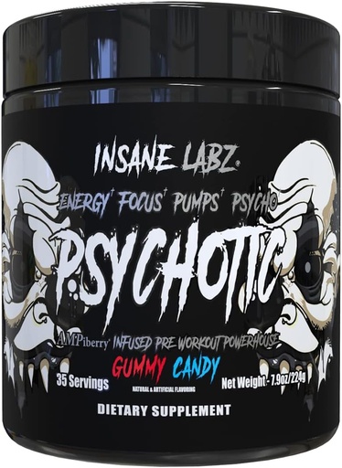 [BRSRMZQCCIIB6HTU] Psicotic Black Edition Mid Simulant Pre Workout Powder, Energia Focus de bombes, carregat amb Creatine Alan Taurine Ruved by AMPinberry, 35 anys (Gemy Candy)