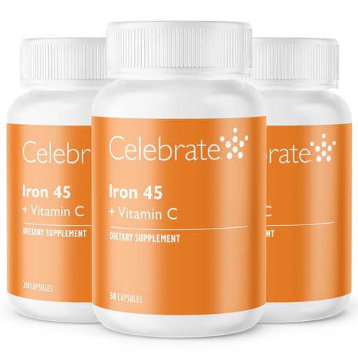 [BRSWYZALBMIWYFL2] Celebrate Vitamins Iron Supplement with Vitamin C - 45mg Iron, 60mg Vitamin C, Bariatric Vitamins for WLS Patients, Vertical Sleeve & Gastric Bypass Surgery (90 Capsules)